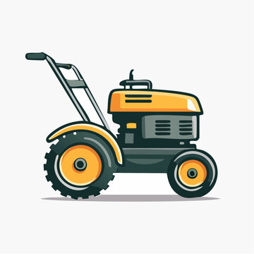 Illustration of a yellow and gray rototiller