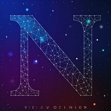 Letter "N" formed by connected dots against a starry cosmic background