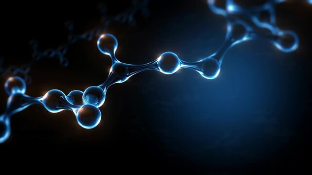 3D visualization of glowing ATP molecule structure rotating in microscopic space