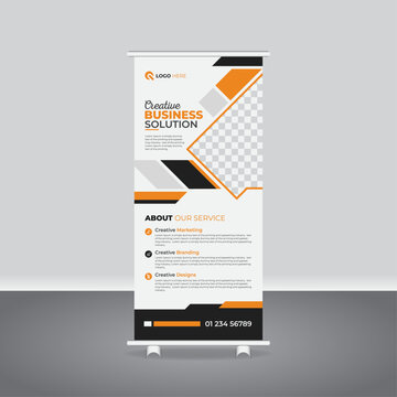 Luxury Roll-Up Banner Template for Business, corporate rack card design, vertical display pull up standee, modern creative rollup banner design
