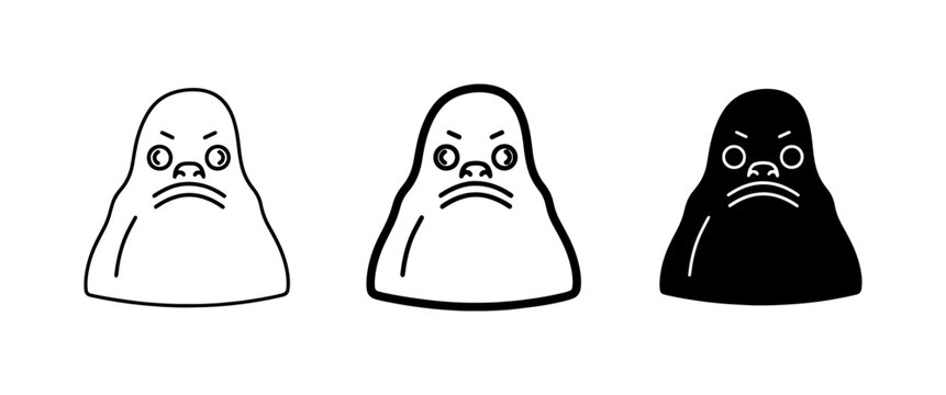 Grumpy Monster Icons, Cartoon Character Emoticons, Vector Faces