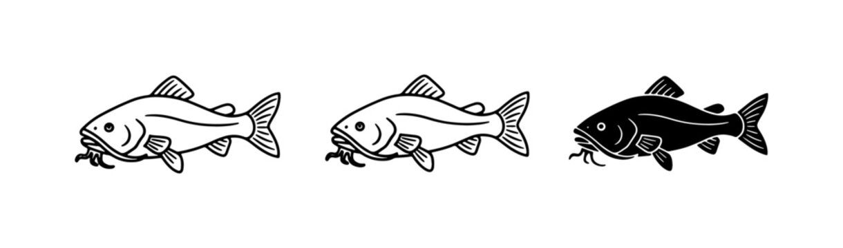 Koi Fish Icons, Black and White Carp Vector Graphics