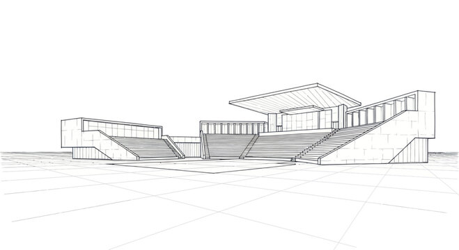 Modern Architectural Design Sketch of a Stadium or Arena.