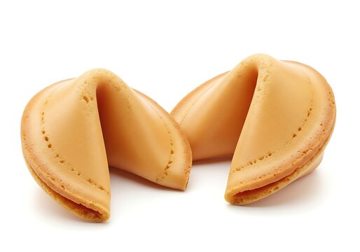Two empty fortune cookies on white