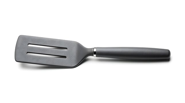 Professional gray silicone spatula with black handle isolated on white