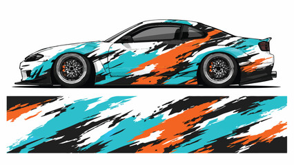 Fototapeta premium Car with abstract colorful racing stripes.