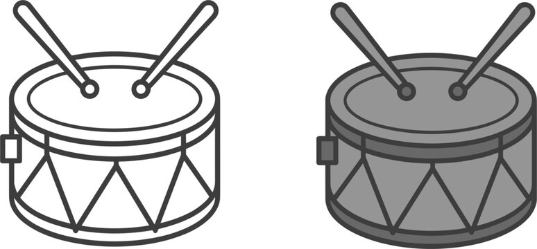 Drum vector icon collection isolated, musical percussion instrument and marching band illustration design set