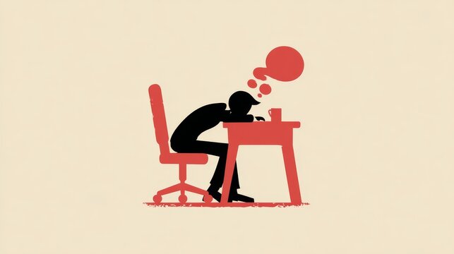 66.Glyph style icon of an exhausted office worker slumped over a desk, solid silhouette design, simple shapes, burnout and mental fatigue awareness symbol