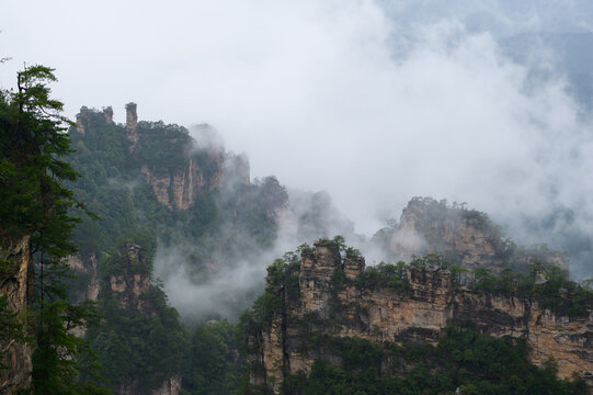 The intricate mountain mist in Zhangjiajie, a popular tourist destination in China.