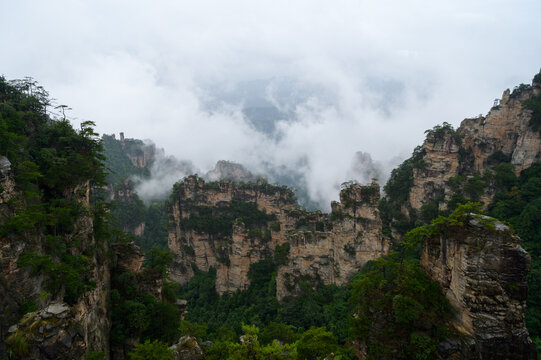 The intricate mountain mist in Zhangjiajie, a popular tourist destination in China.