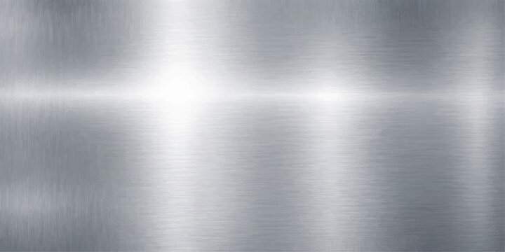 A polished brushed metal texture features a shiny silver stainless steel or aluminum surface, creating a smooth metallic