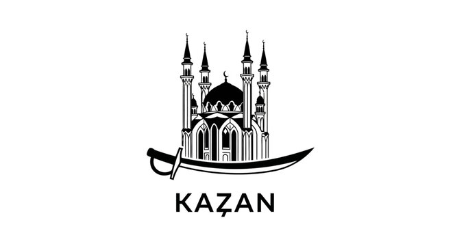 Illustrated Kazan Mosque with Traditional Sword Boat.