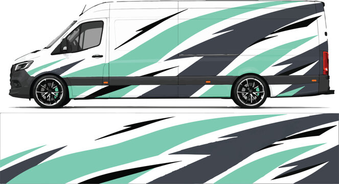 Van with abstract design graphics.