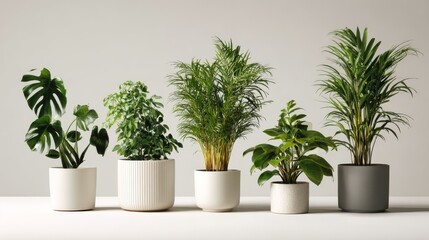 Obraz premium 3.Minimal botanical composition of various potted plants, isolated on white background, crisp lighting, clean modern style