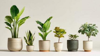 Obraz premium 3.Minimal botanical composition of various potted plants, isolated on white background, crisp lighting, clean modern style