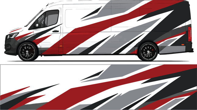 Van with red and gray stripes.