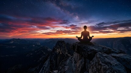 Obraz premium Serene Mountain Meditation at Sunrise: Wellness & Mindfulness Practice