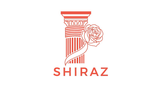 Elegant Rose and Ornate Column Logo Design Illustration.