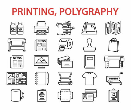 Printing and Polygraphy Icons Set on White Background