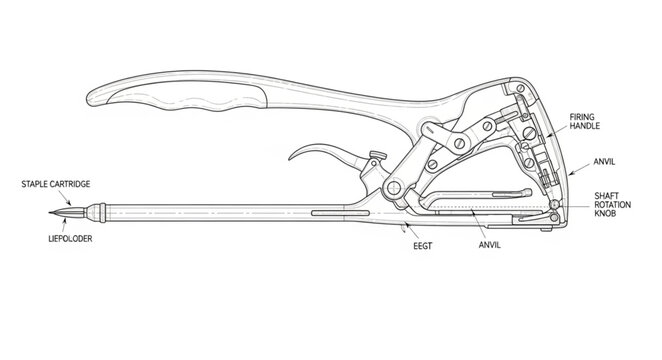 A detailed illustration of a staple gun's internal mechanism and components
