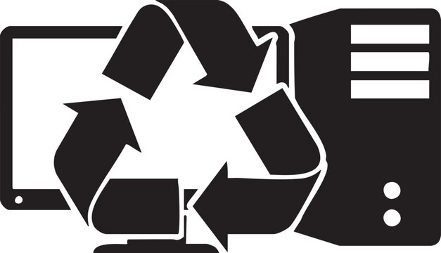 Computer hardware recycling icon with computer recycling hardware