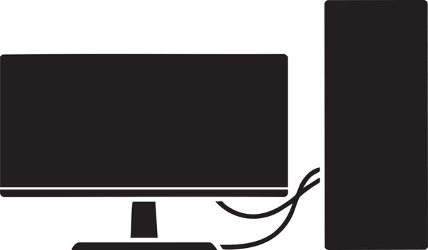 Desktop computer tower and monitor icon with computer, hardware