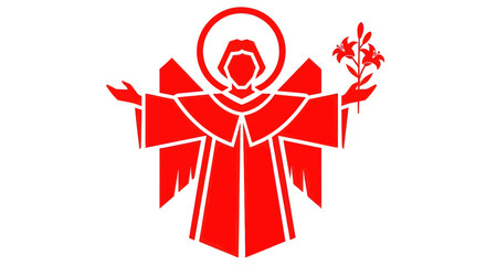 Red Angel Icon with Halo and Lily Flower © Varel