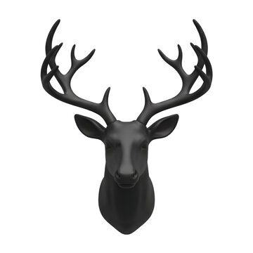 Matte Black Deer Head Sculpture with Antlers