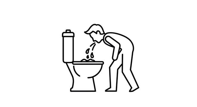 Man Vomiting into Toilet Icon - Illness and Sickness Line Art