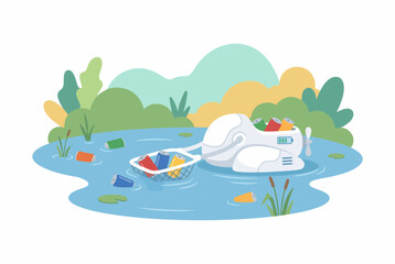 Naklejka premium Autonomous Water Cleaning Robot Collecting Trash from Pond