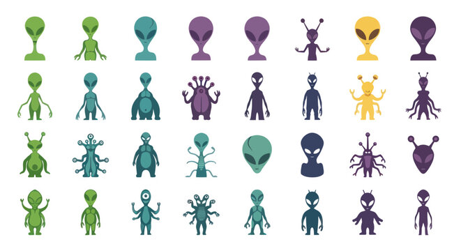 Collection of Diverse Alien Characters and Creatures, Sci-Fi Icons
