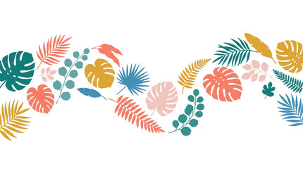 Obraz premium Tropical Leaves and Berries Pattern on White.