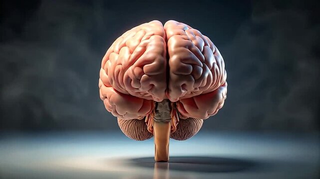 A detailed anatomical model of a human brain on dark background