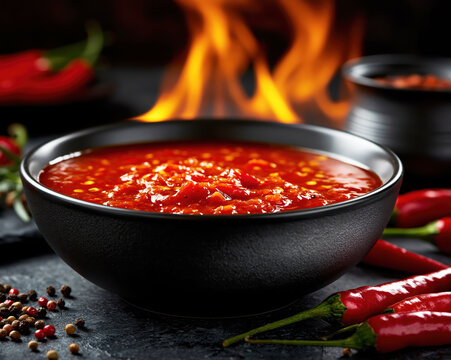 Fiery Spicy Chili Soup Close-Up &ndash; AI Generative