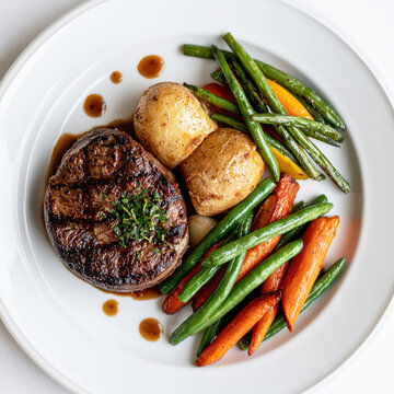 Grilled Steak with Roasted Potatoes and Green Beans Gourmet Dinner AI Generative