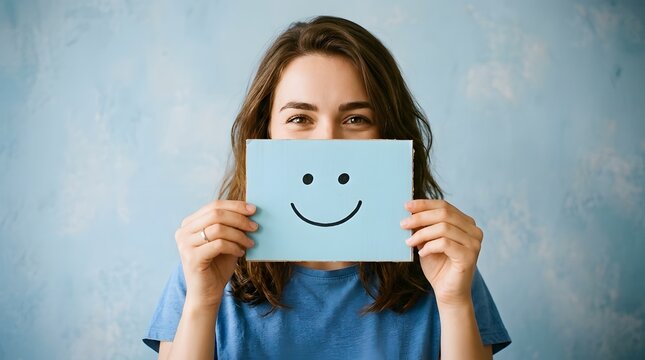 World mental health day 10th october woman holding smiling face card