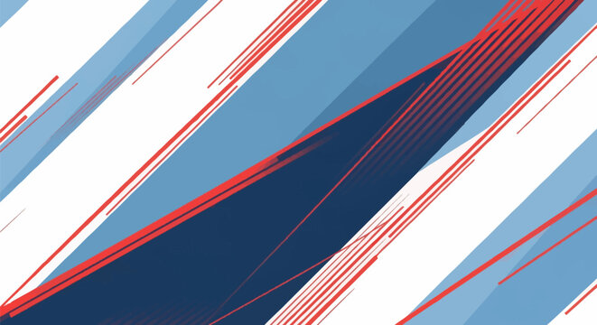 Abstract geometric background featuring diagonal navy and light blue stripes, thin red accent lines, and white negative space, creating a sense of speed and dynamic motion.