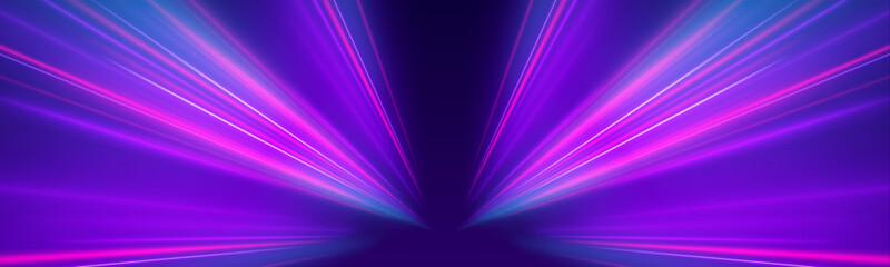 Multicolored light waves glide through abstract speedway scenes with radiant neon brilliance. Smooth curves add motion and futuristic depth. Great for banner designs. © megasuperman