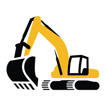 Excavator Heavy Machinery Graphic in a Simple Yellow and Black Vector Illustration Displaying Construction Equipment