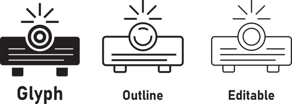 Modern multimedia projector symbols for conference. Presentations and cinema multimedia projector icons in a minimalist style 
