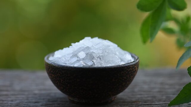 Borneol camphor crystats on natural background.