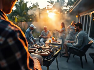 Obraz premium Group of friends enjoying outdoor barbecue party.