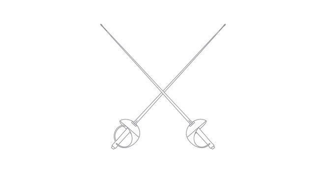 Two Crossed Fencing Swords Outline - Vector Illustration