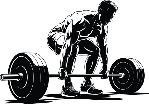 Weightlifter deadlift silhouette, bodybuilding powerlifting and gym workout vector isolated clean athletic background design artwork