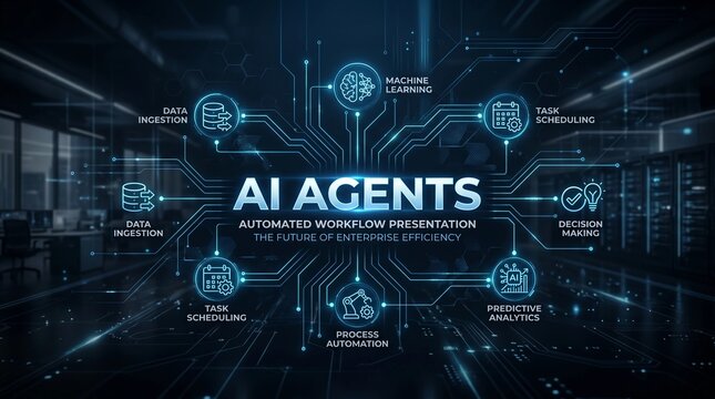 business word cloud concept and ai agent workflow 