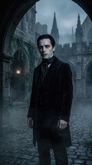 Fototapeta premium Victorian Gothic Man in Atmospheric Horror Setting