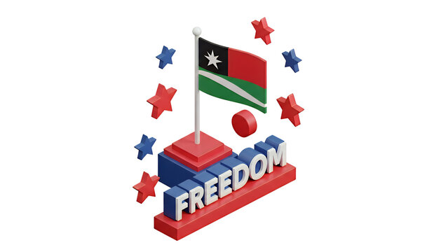 Juneteenth National Independence Day Celebration Freedom Flag with Stars and Red Sphere 3D Render