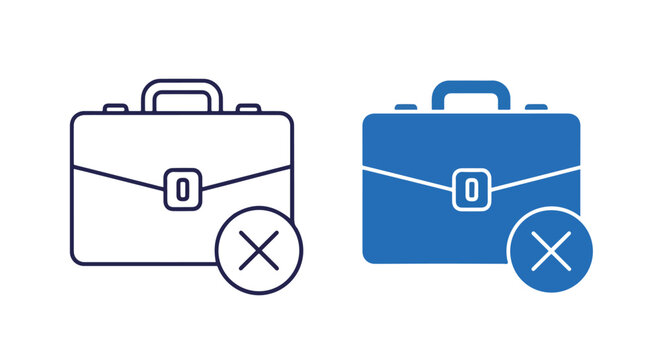 Briefcase icons with error symbol overlay: Icon set - Minimalist, flat icon, outline, glyph, linear, clipart, sticker 