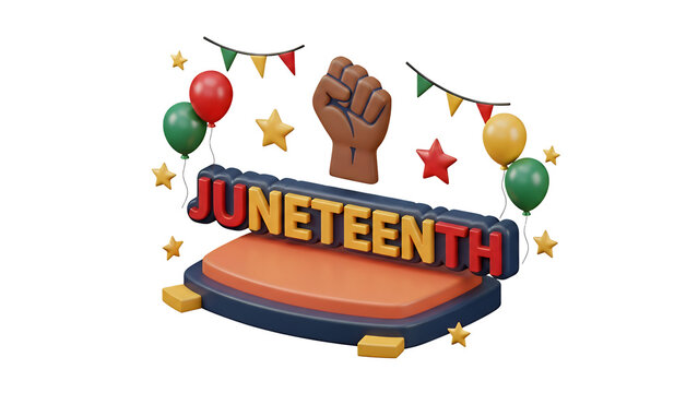 Juneteenth National Independence Day Celebration with Fist Clipart, Balloons, and Bunting Flags
