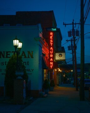 Venetian Restaurant vintage neon sign at night, Torrington, Connecticut